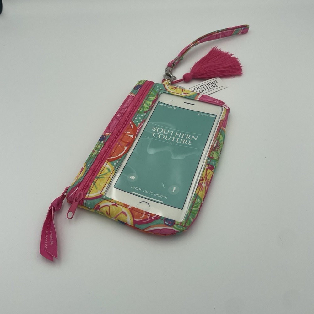 NWT Southern Couture Pink Citrus Fruits CELL PHONE WRISTLET Zip Pouch Wallet